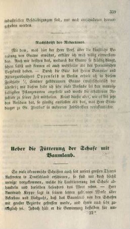 Ueber die Fütterung der Schafe mit Baumlaub.