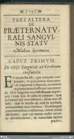 Pars Altera De Praeternaturali Sanguinis Statu Medica Specimina