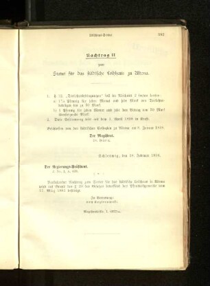 II zum Statut für das städtische Leihhaus zu Altona.