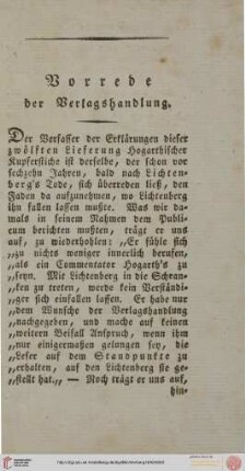 Vorrede der Verlagshandlung