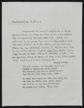 Brief von Arnulf Ansorge an Gerhart Hauptmann