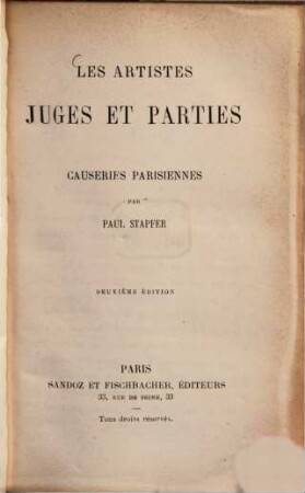Les artistes, juges et parties : causeries Parisiennes
