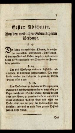 Erster Abschnitt. Von den weiblichen Geburtstheilen überhaupt