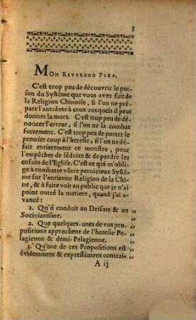 III. Lettre D'Un Docteur De L'Ordre De St. Dominique Au R. P. Le Comte, Confesseur De Madame La Duchesse De Bourgogne Sur Son Systeme De l'ancienne Religion De La Chine