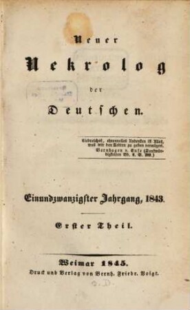 Neuer Nekrolog der Deutschen. 21,1. 1843 (1845)