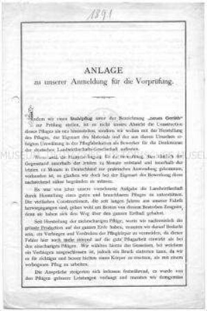 Anlage zur Anmeldung für die Vorprüfung