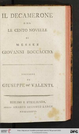 Il Decamerone o si a le cento novelle di Messer Giovanni Boccaccio