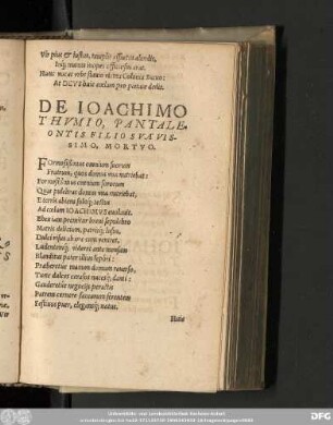 De Ioachimo Thumio, Pantaleontis Filio Suavissimo, Mortuo.
