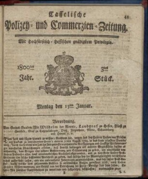 3tes Stueck, Montag den 13ten Januar 1800