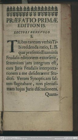 Praefatio Primae Editionis