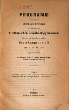 Commentatio critica de Isaei orationibus : (Programm mit Schulnachrichten.) Mit dem Autograph des Verfassers