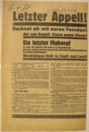 Programmatischer Wahlaufruf der Kommunistischen Partei Deutschlands für ein Sowjetdeutschland gegen den Youngplan anlässlich der Reichstagswahl 1930