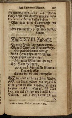 Die XXVIII. Andacht. [Die S. Johannis-Blume.] - Die XXX. Andacht. [Die Paradieß-Blume.]