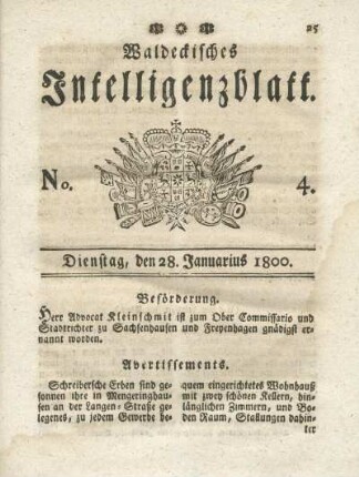No. 4, Dienstag, den 28. Januarius 1800