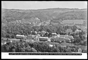 Dresden, Schloss Pillnitz an der Elbe, mit Hausberg-Gaststätte, Luftbild