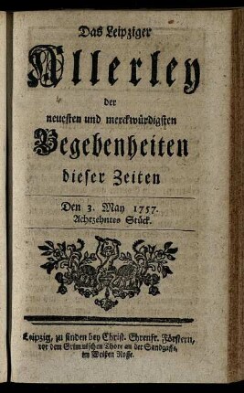 Den 3. May 1757. Achtzehntes Stück.