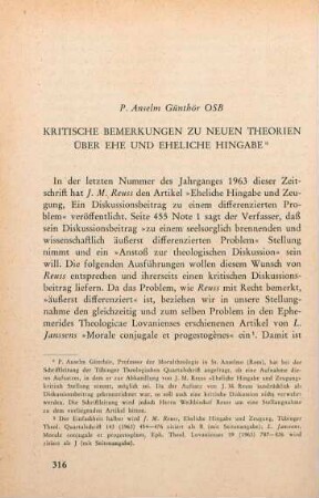 316-350 Kritische Bemerkungen zu neuen Theorien über Ehe und eheliche Hingabe