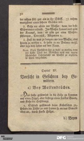 Capitel III. Vorsicht in Gefahren bey Gewittern.