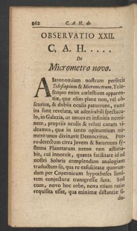 Observatio XXII. C. A. H. .... De Micrometro novo
