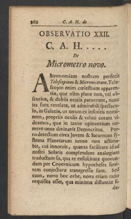 Observatio XXII. C. A. H. .... De Micrometro novo