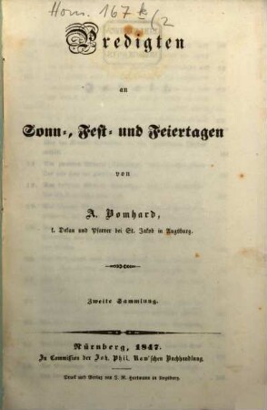 Predigten an Sonn-, Fest- und Feiertagen, 2