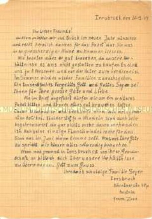 Dankbrief an das Pendle Hill College (mit Kuvert) - Sachkonvolut