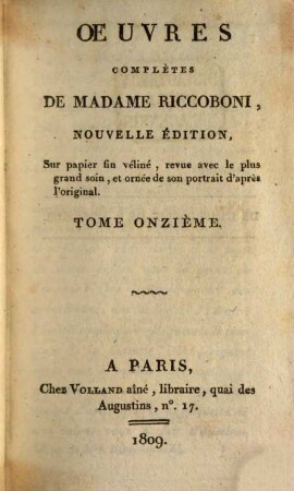 Oeuvres complètes de Madame Riccoboni. 11. Lettres de Comtesse de Sancerre