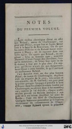 Notes Du Premier Volume.