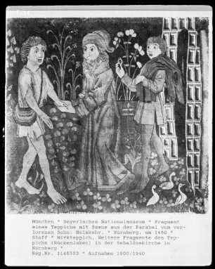 Fragment eines Teppichs mit Szene aus der Parabel vom verlorenen Sohn: Heimkehr