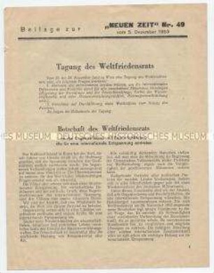 Sonderdruck zur Tagung des Weltfriedensrates 1953 in Wien (Beilage der "Neuen Zeit", Nr. 49)