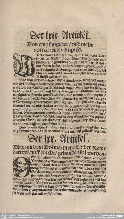 Der LXIX. Artickel. Von empfangener/und nicht vorrechenter Zupuss.