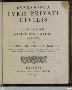 Fundamenta Iuris Privati Civilis : In Tabulas Ordine Systematico Redacta