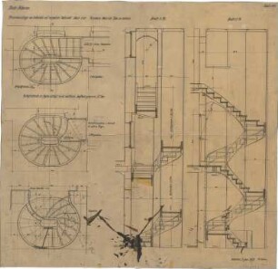Fischer, Theodor; Heilbronn; Stadt-Theater - Prosceniumstreppe (Grundriss EG, Grundriss 1. OG, Grundriss 2. OG, Schnitte)