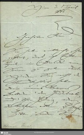 Brief Clara Schumanns an Franziska Wagner. Wien, 01.04.1860