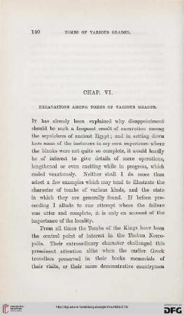 Cap VI: Excavations among tombs of various grades