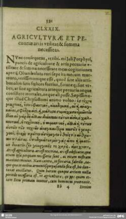 CLXXIX. Agriculturae Et Pecuariae artis utilitas & summa necessitas