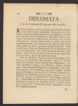 Diplomata S. R. E. Cardinalium & Legatorum Sedis Apostolicae