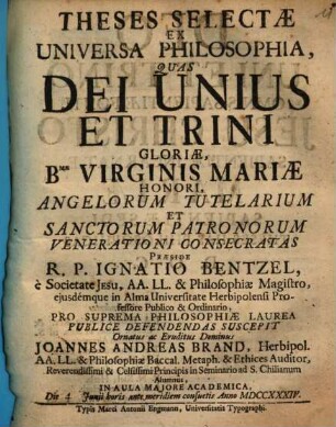 Theses Selectae Ex Universa Philosophia