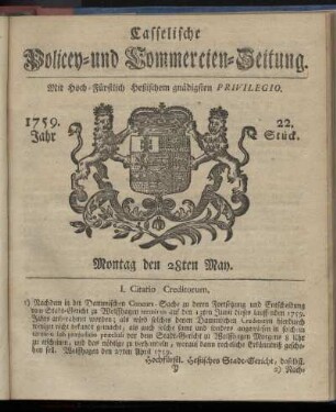 22. Stueck, Montag den 28ten May 1759