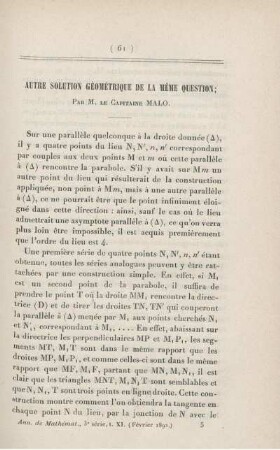 Autre solution géométrique de la mème question.