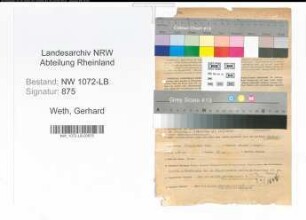 Entnazifizierung Gerhard Von Der Weth , geb. 27.12.1891 (Arzt)