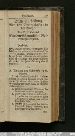 Das Erste Capitel Von den Wöchentlichen Gottesdienst überhaupt