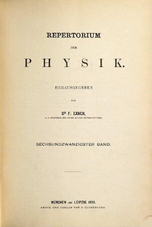 Repertorium der Physik. 26. 1890