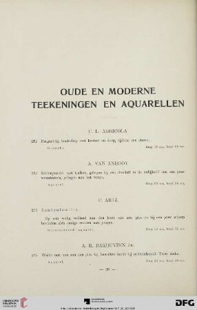 Oude en Moderne Teekeningen en Aquarellen (Nr. 212-361)