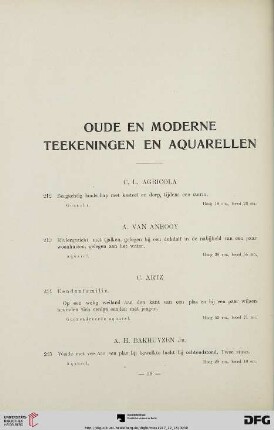 Oude en Moderne Teekeningen en Aquarellen (Nr. 212-361)