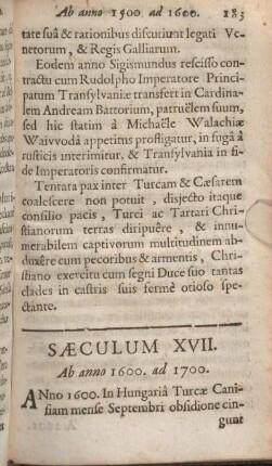 Saeculum XVII. Ab anno 1600. ad 1700.