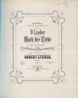 IX Lieder : aus d. Buch der Liebe ; von H. Lingg ; für 1 Singstimme mit Begl. d. Pianoforte ; op. 34, 2. Nr. 5-9.