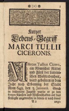 3-8, Kurzer Lebens-Begriff Marci Tulii Ciceronis.
