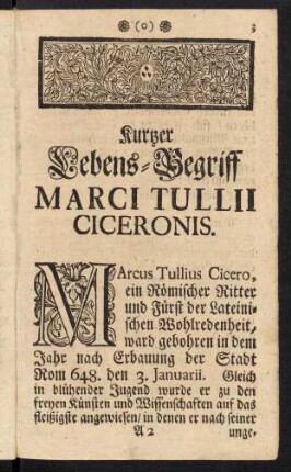 3-8, Kurzer Lebens-Begriff Marci Tulii Ciceronis.
