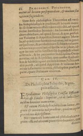 Cap. IV. De Philosophiae Subiecto, & propriis effectis.